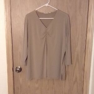 Susan Graver Tan Blouse with V-Neck